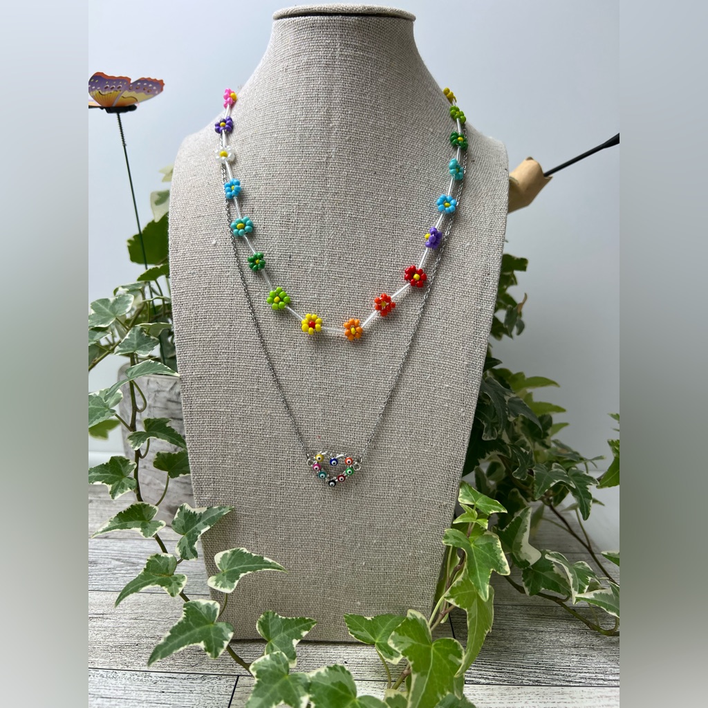 Colorful Flower Evil Eye Heart Layered Necklace Set - Boho Chic Cute Necklace 25$